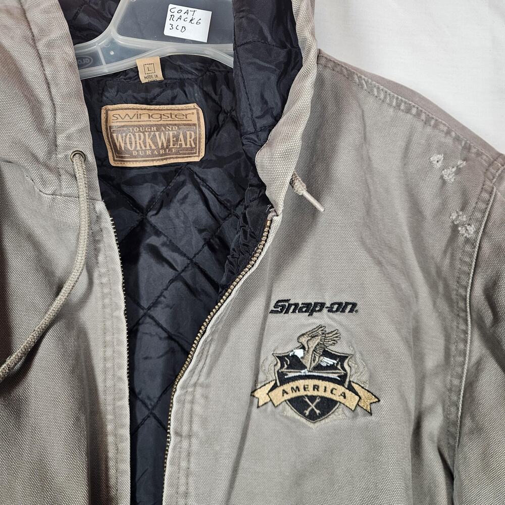 Snap On Work Jacket Mens L Gray Bomber Hooded Lined Insulated Swingster Workwear